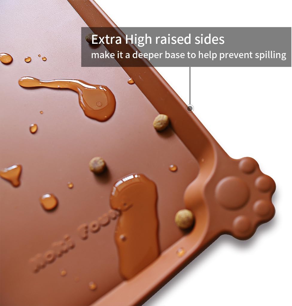 Hoki Found Silicone Pet Food Tray - Non Slip Pet Dog Bowl Mats - Cat Waterproof Mat for Carpet - Caramel