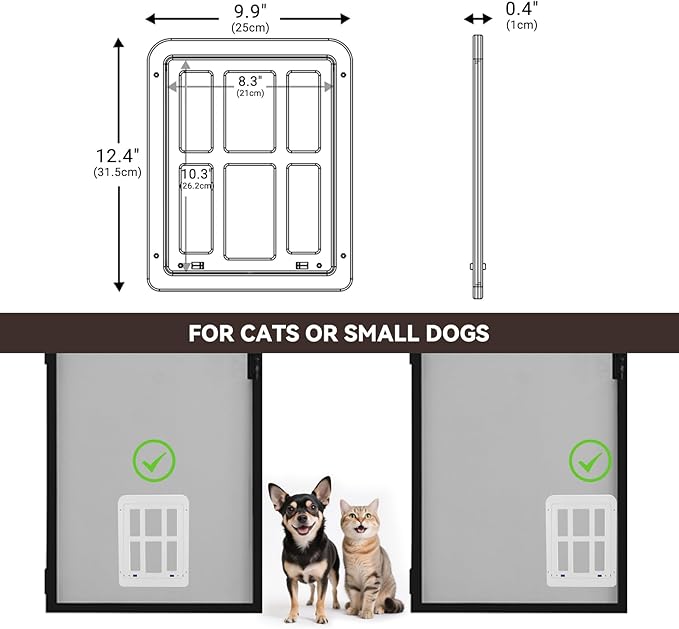 Cat Door for Screen Door with Magnetic Auto-Close, Dual Lockable Tabs Doggy - Image 5