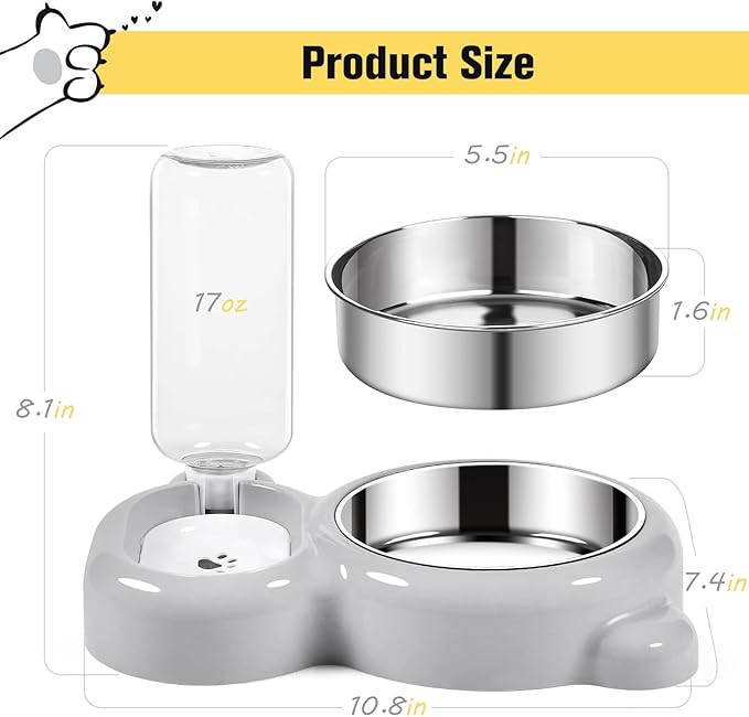 Double Dog Cat Bowls, Cat Food and Water Bowl Set - Image 5