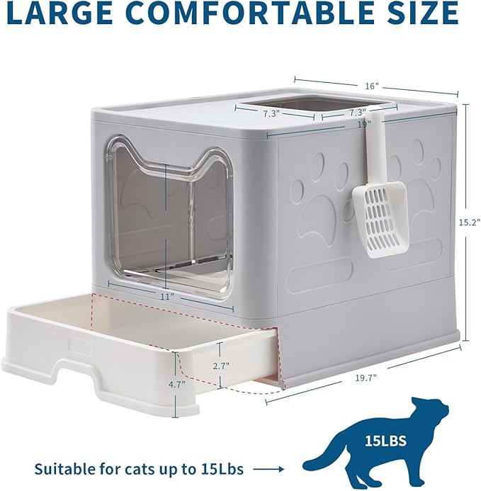 Medario Cat Litter Box with Litter Mat and Scoop, Large Covered Litter Box with - Image 4