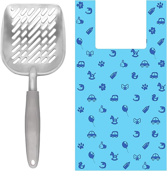 SunGrow Cat Litter Scoop and Bag Combo, Stainless Steel Deep Shovel, 60 Plastic by SunGrow