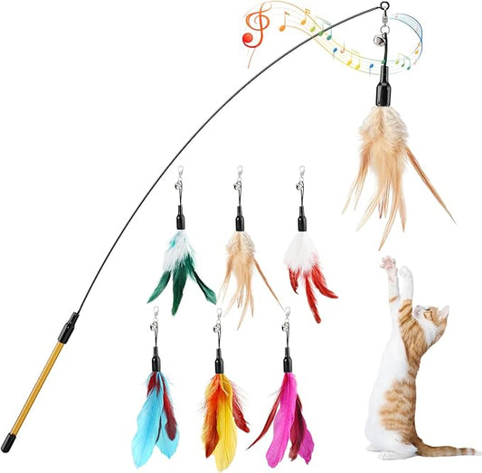 Pawaboo Feather Teaser Cat Toy, Interactive Wands Cats Toy Flying Feathers Cat by Pawaboo