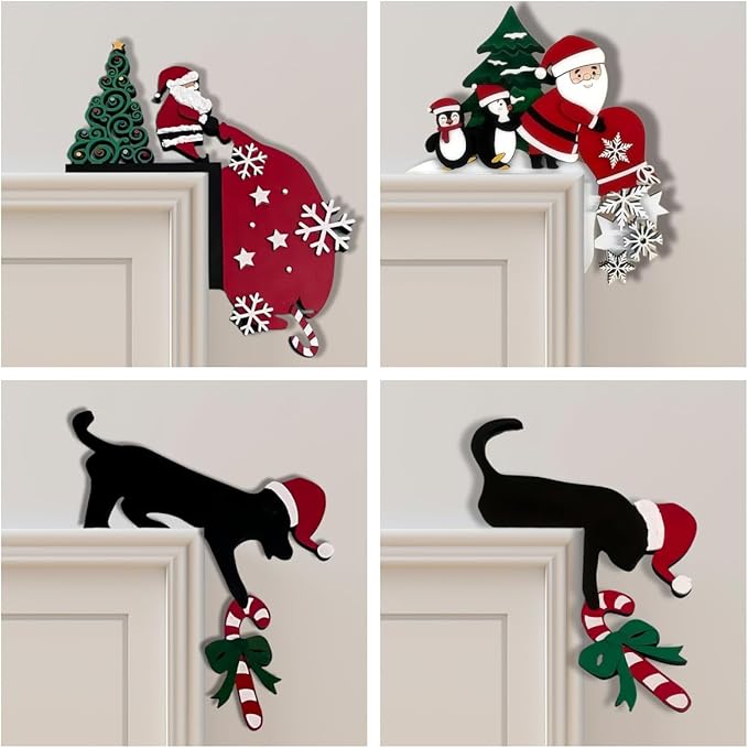 Christmas Door Topper Holiday Home Decor Funny Snowman Santa Claus Top Door - Image 5