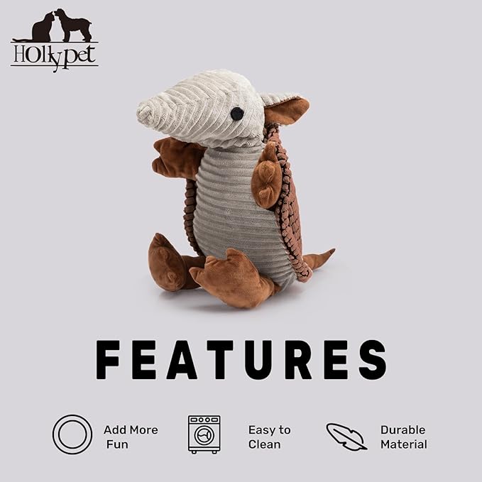 Hollypet Plush Dog Squeaky Toy Stuffed Armadillo Animal Pet Puppy Chew Toys - Image 6