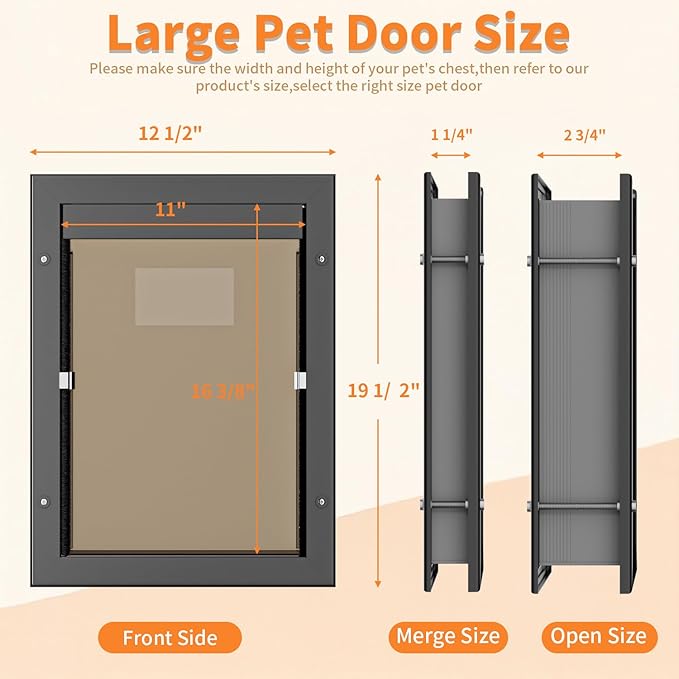 Dog Door for Large Dogs, Large Black Aluminum Frame Pet Door - Image 2