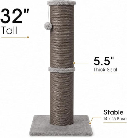 PAWSCRAT Cat Scratching Post 32 Inch High, 5.5 Inch Large Diameter Natural - Image 2