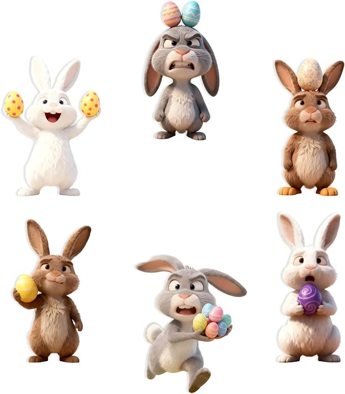 6 Pcs Easter Hanging Ornaments for Tree Funny Bunny by BHOOKA