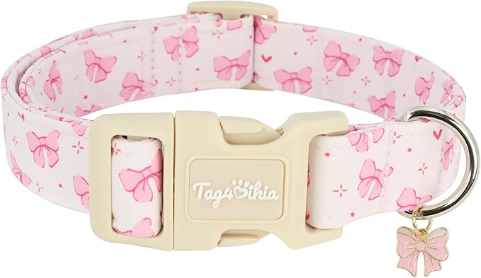 Pink Bow Dog Collar, Girl Dog Collars by Unknown