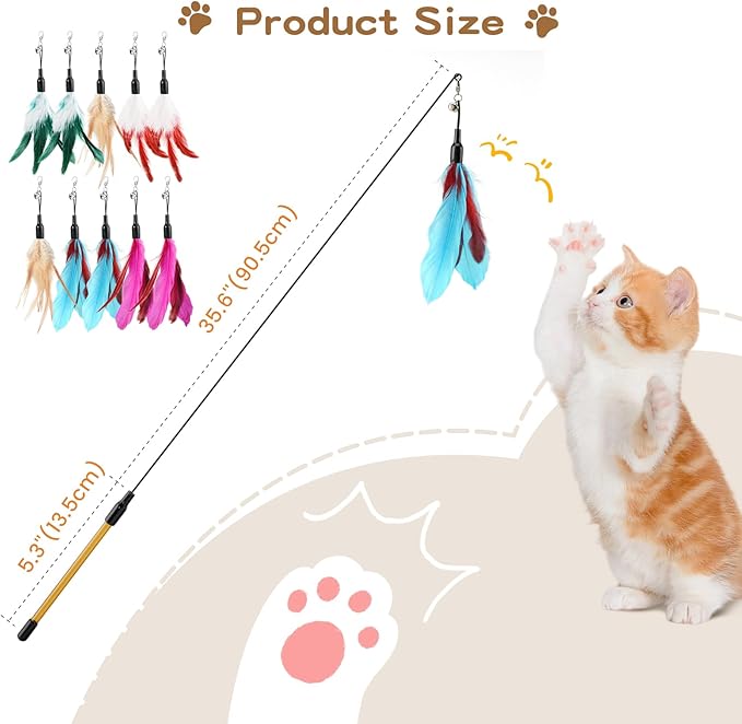 Pawaboo Feather Teaser Cat Toy, Interactive Wands Cats Toy Flying Feathers Cat - Image 8