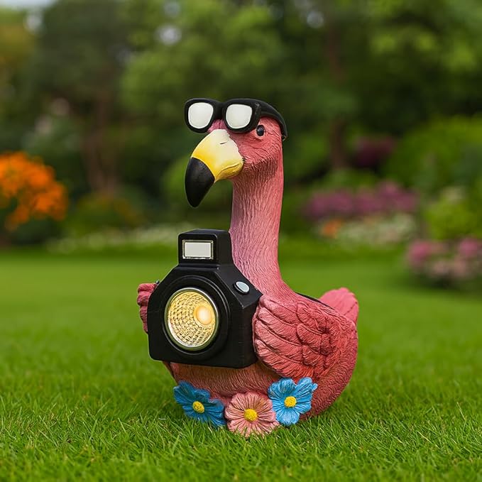 GoGnome Solar Flamingo Garden Statue by GoGnome