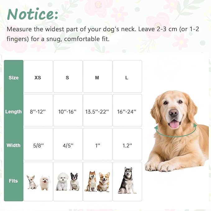 Dog Collar with Pink Floral Patterns, Spring Summer Collection Green Dog Collar - Image 2