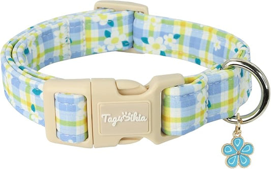 Dog Collar with Blue Checkered & Floral Patterns, Spring Summer Collection Dog by Unknown