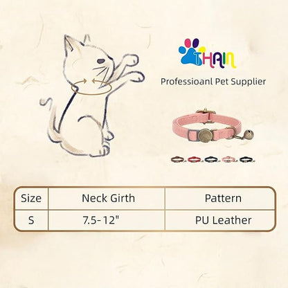 THAIN Leather Cat Collar with Bell Breakaway- Adjustable, Retro Bell fit Most - Image 2