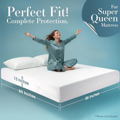 Utopia Bedding Mattress Protector Zippered Super Queen Size, 100% Waterproof - Image 2