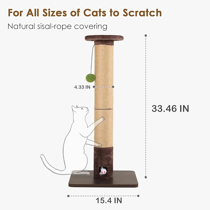 Cat Scratching Post for Indoor Cats Adults – 33.46" Tall Stylish Sisal Scratcher - Image 3