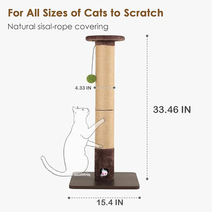 Cat Scratching Post for Indoor Cats Adults – 33.46" Tall Stylish Sisal Scratcher - Image 3