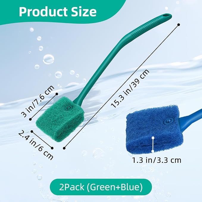 DaToo 2 PCS Fish Tank Cleaning Tools Double Sided Sponge Brush Cleaner Long - Image 2
