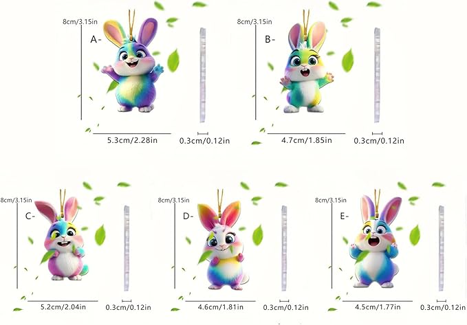 5 Pcs Bunny Easter Ornament 2D Flat Acrylic Rabbit Pendant Hanging Decor - Image 6