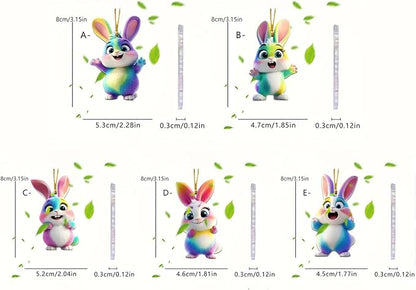 5 Pcs Bunny Easter Ornament 2D Flat Acrylic Rabbit Pendant Hanging Decor - Image 6