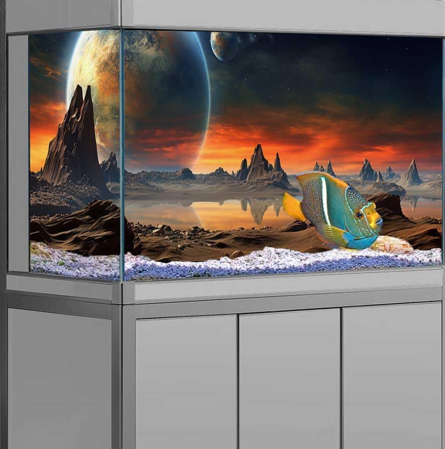 60X24IN Cosmic Aquarium Background, Cool Parallel Space Themed Fish Tank Background, Tropical Desert Terrarium Background with 8 EVA Double-Sided Tape
