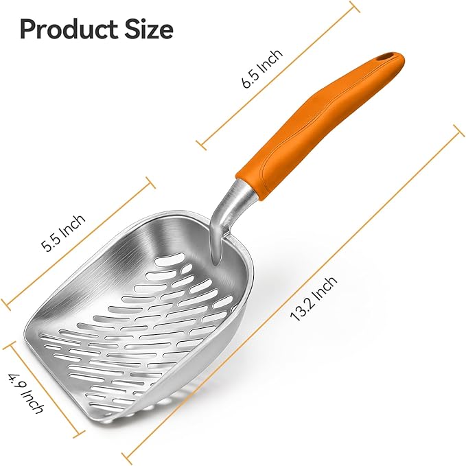 Cat Litter Scoop, Large Long Handle Kitty Metal Scooper, Heavy Duty Aluminum - Image 2