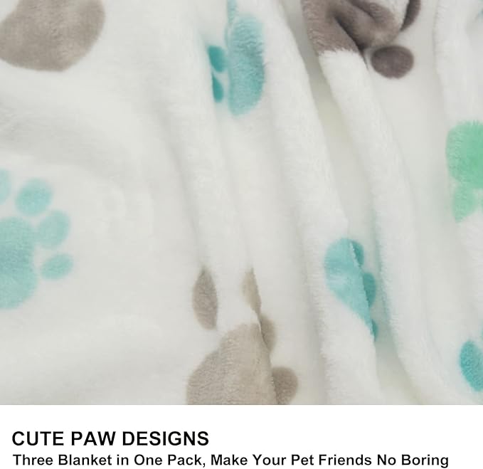 1 Pack 3 Puppy Blankets Super Soft Warm Sleep Mat Cute PAW Print Blanket Fleece - Image 4