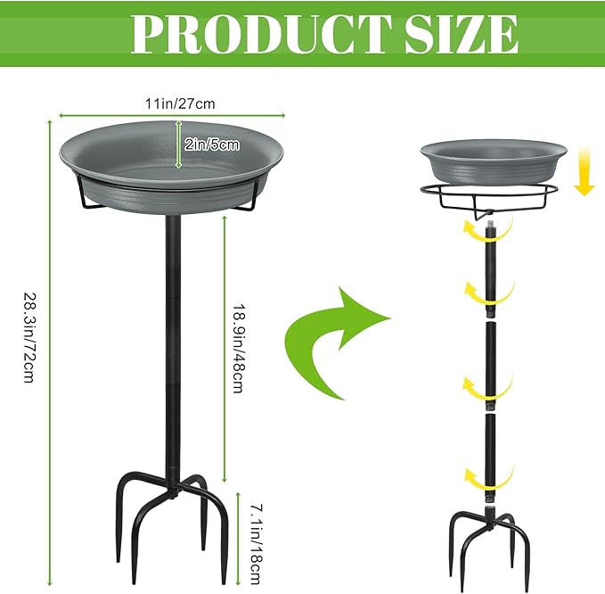 28In Freestanding Birdbaths Bowl Outdoor, Free Standing Garden Bird Bath Bird - Image 2