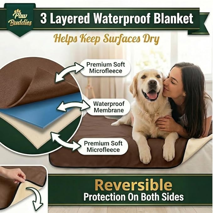 Paw Buddies Premium Waterproof Blanket 80"x90" Velvet-Feel Reversible Throw – - Image 2
