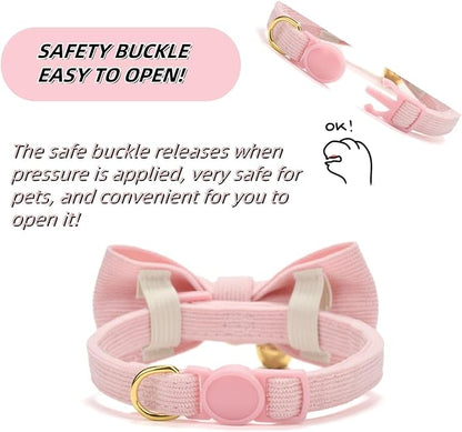Soft Corduroy Cat Collar with Bell and Bowtie, Safety Breakaway Clasp, - Image 3
