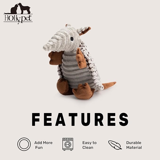 Hollypet Plush Dog Squeaky Toy Stuffed Armadillo Animal Pet Puppy Chew Toys - Image 6