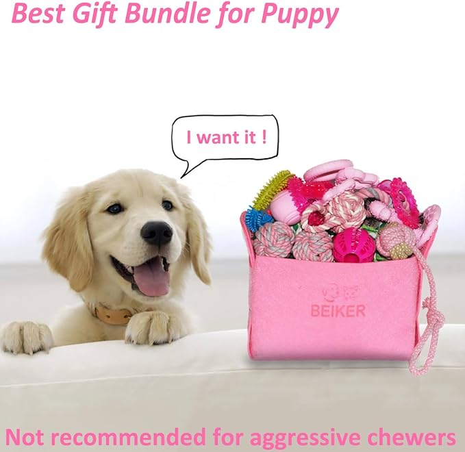 Beiker 20 Pack Pink Puppy Chew Toys - Image 6