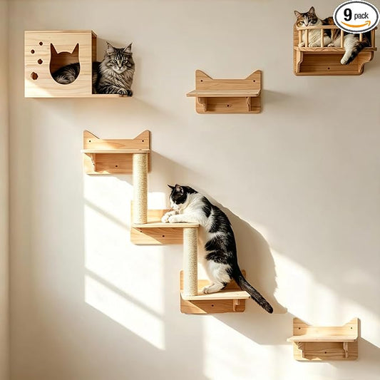 Cat Wall Shelves for Large Cats, Ladder Steps & Sisal Scratching Posts by MIUZMORE
