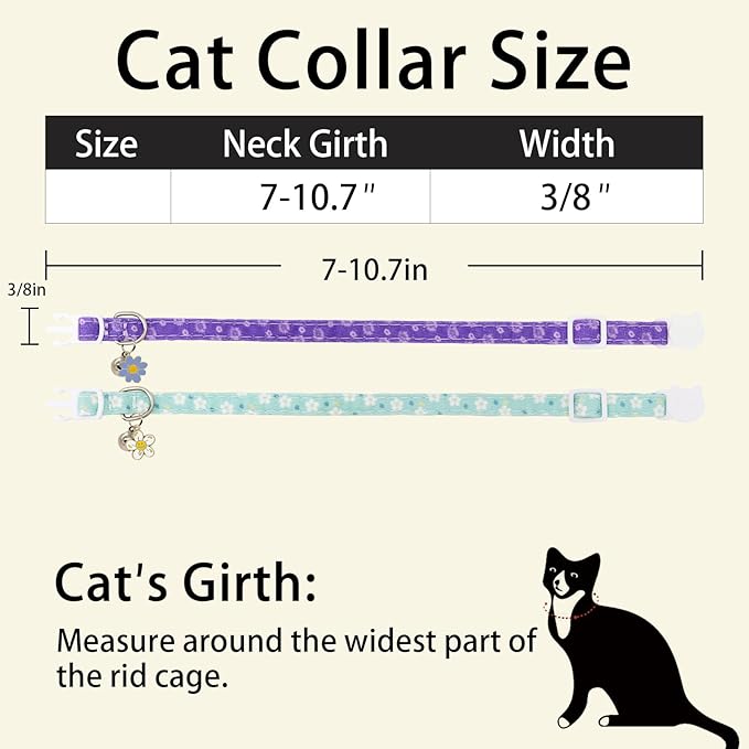 Cat Collars for Girl Cats & Boys, 2 Pack Soft Cotton Breakaway Collar - Image 6