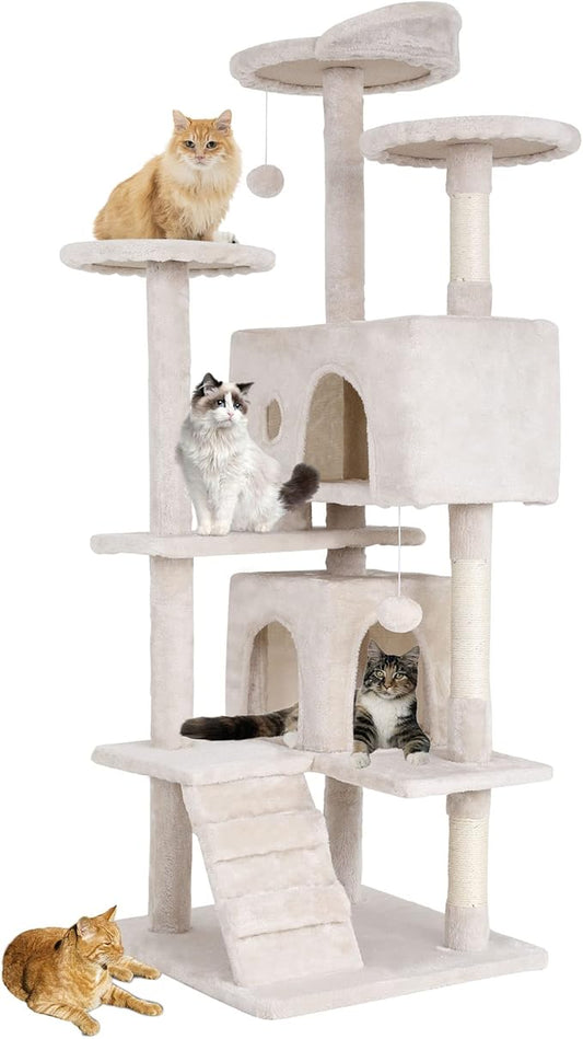 BestPet | 54" Cat Tree Tower | Beige | Sturdy, Hanging Cat Toys, Observation by BestPet