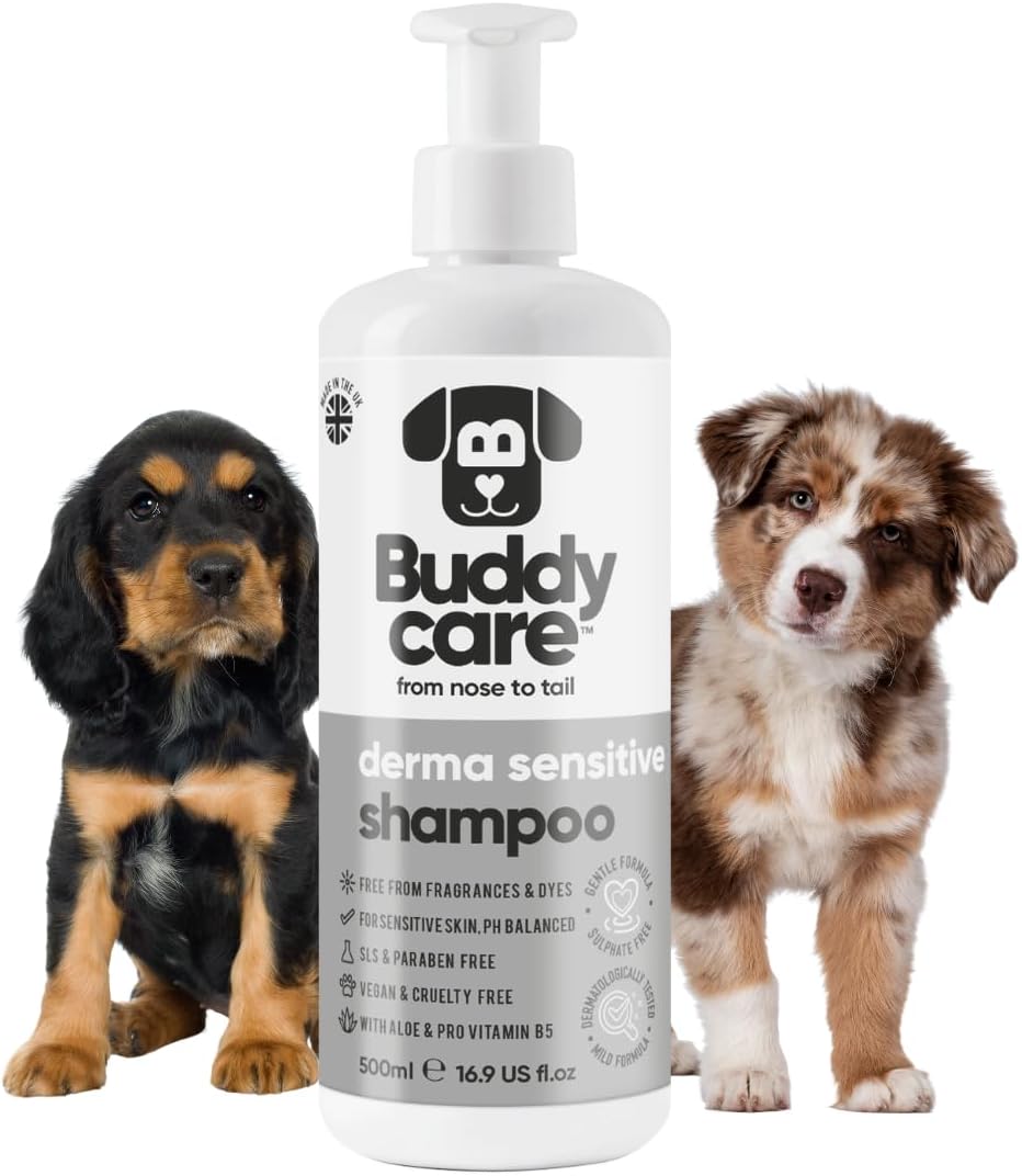 Derma Sensitive Dog Shampoo by Buddycare | Dry Skin & Itchy Skin Relief for Smelly Dogs | Deep Cleansing for Dogs Puppy Sensitive Skin | Dog Shampoo & Conditioner | with Aloe & Vitamin B5 (16.90oz)