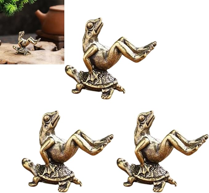 3 Pack Mini Frog and Turtle Brass Bird Bath Decorations Cute Garden Ornaments by Unknown