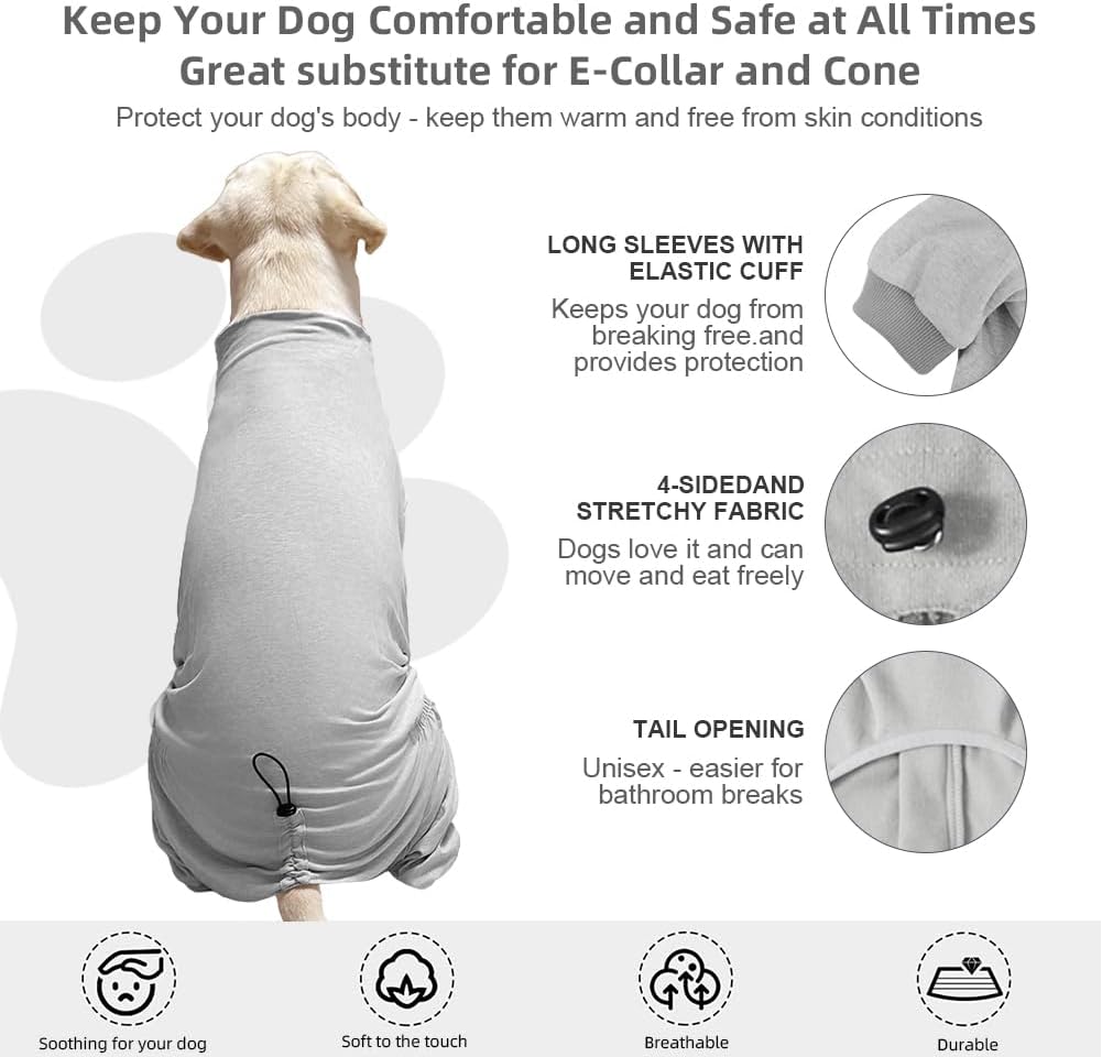 Dog Pyjamas PJS Sweater Clothes and Home Clothing Suitable for Medium to Large Breeds of Dogs, Dog Neutering Suits, Extra-Large Stretch Fabric, Four-Legged Clothes (Thin Gray, 3XL)