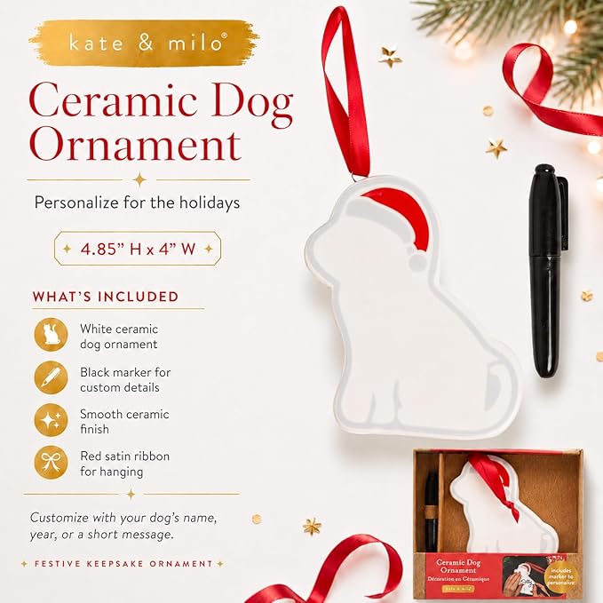Kate & Milo Ceramic Dog Ornament, Holiday Pet Christmas Tree Ornament, - Image 3
