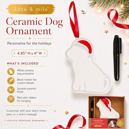 Kate & Milo Ceramic Dog Ornament, Holiday Pet Christmas Tree Ornament, - Image 3