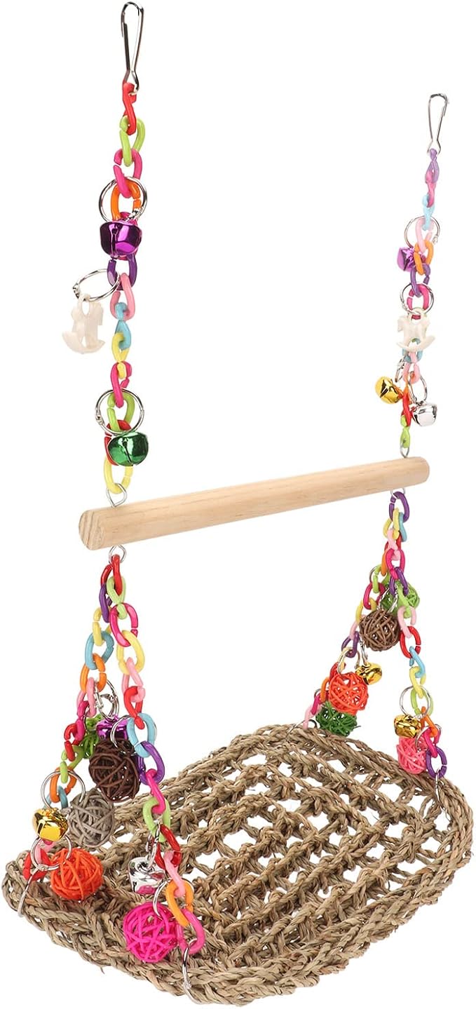 Bird Seagrass Swing Toys, Natural Rattan Climbing Hammock - Image 2