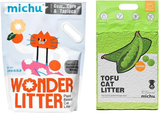 Tofu Cat Litter Natural Clumping Tofu Cat Litter 5.5lb/88oz 5 Scents (Original + Wonder Litter, 2 Pack)
