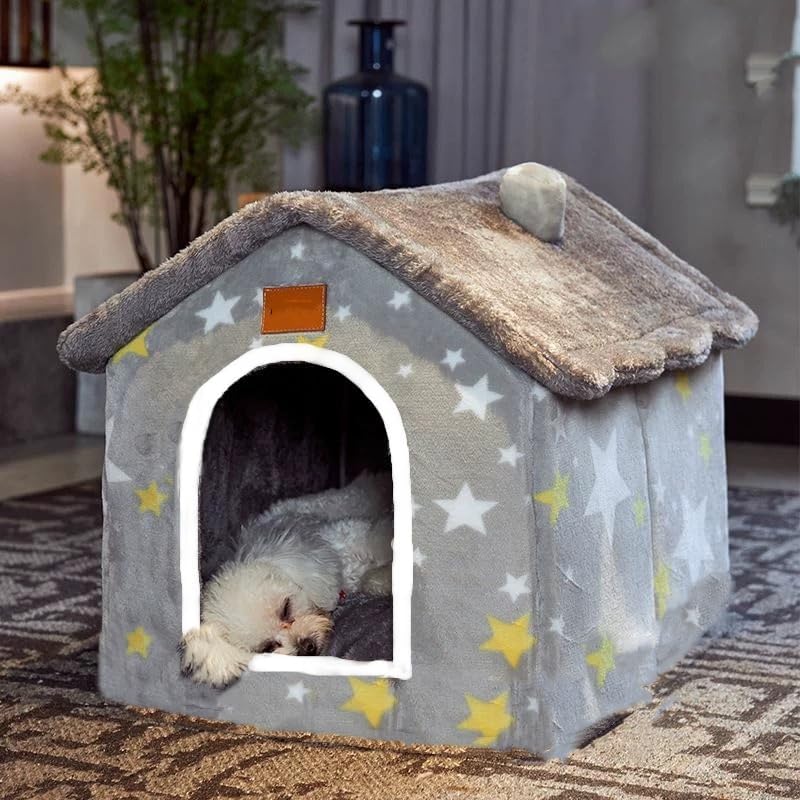 Scnbom Dog House Indoor Puppy Cave Cat Nest Kennel Pet Bed Portable Memory Sponge Foldable Houses with Cushion (Grey, XL:Size fits 18kg/40lbs (Pets))