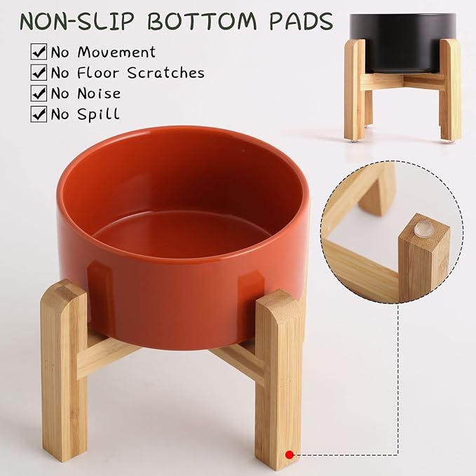 Petygooing Rust Red Elevated/Raised Ceramic Dog Bowl - Image 2