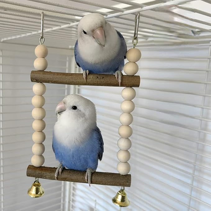 Bird Hook Swing with Bell Toys, Hanging Stand Swing, Double Layer Wooden Perch - Image 5