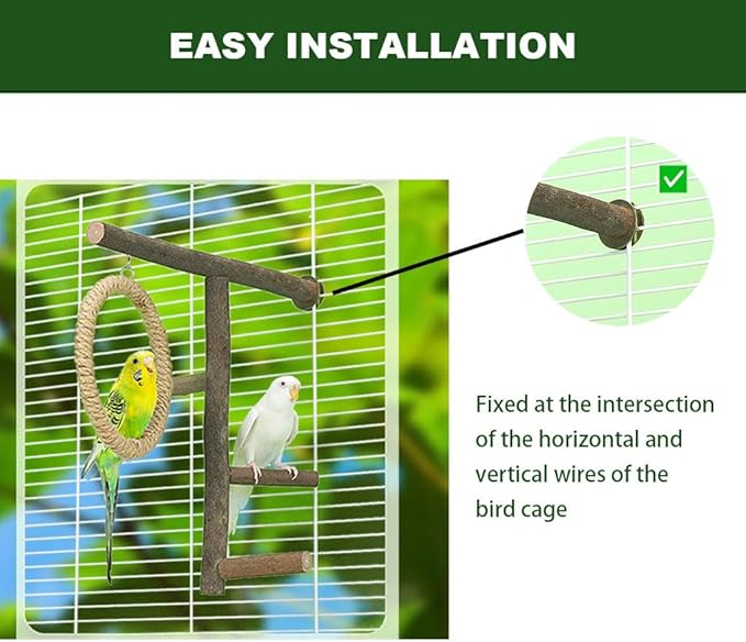 Bird Branch Perch Swing Toys, Natural Wood Parrot Cage Accessories - Image 5