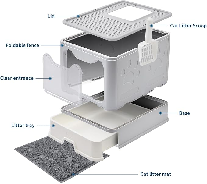 Medario Cat Litter Box with Litter Mat and Scoop, Large Covered Litter Box with - Image 7