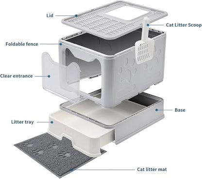 Medario Cat Litter Box with Litter Mat and Scoop, Large Covered Litter Box with - Image 7