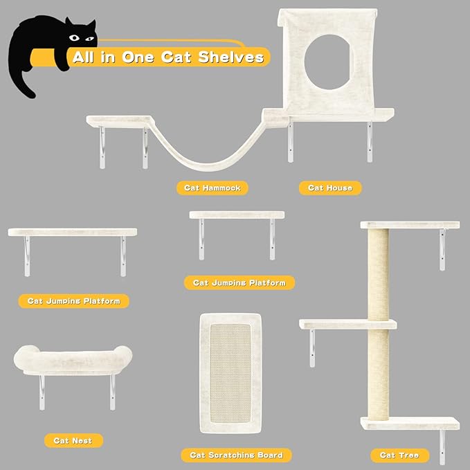 12-in-1 Cat Wall Shelves, Wall Mounted Cat Climber - Image 5