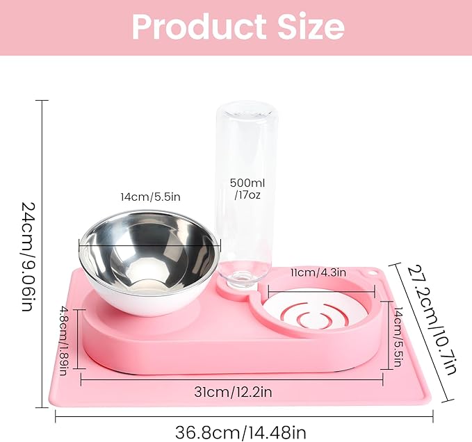 Double Elevated Dog Cat Food Water Bowls, Stainless Steel Cat Food Water Bowl - Image 2