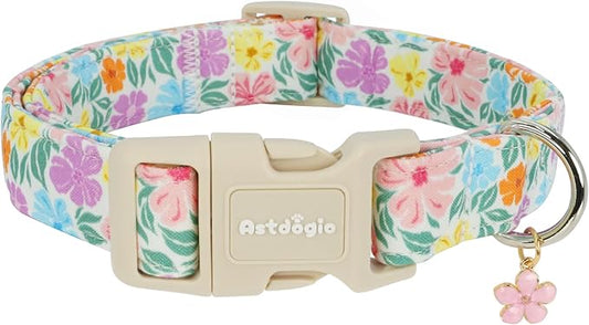 Cotton Dog Collar with Colorful Flowers by Unknown